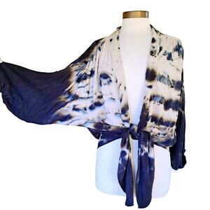 Young Fabulous & Broke Carmen Tie Dye Kimono Top Up Light Cardigan Black Blue